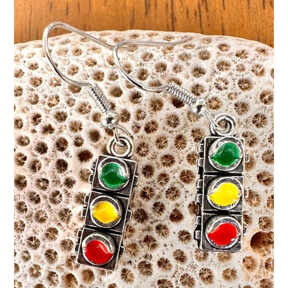 Traffic Light Earrings Signal New Dangle Hooks Stop Wait Go Crossing Gua… - Picture 9 of 13